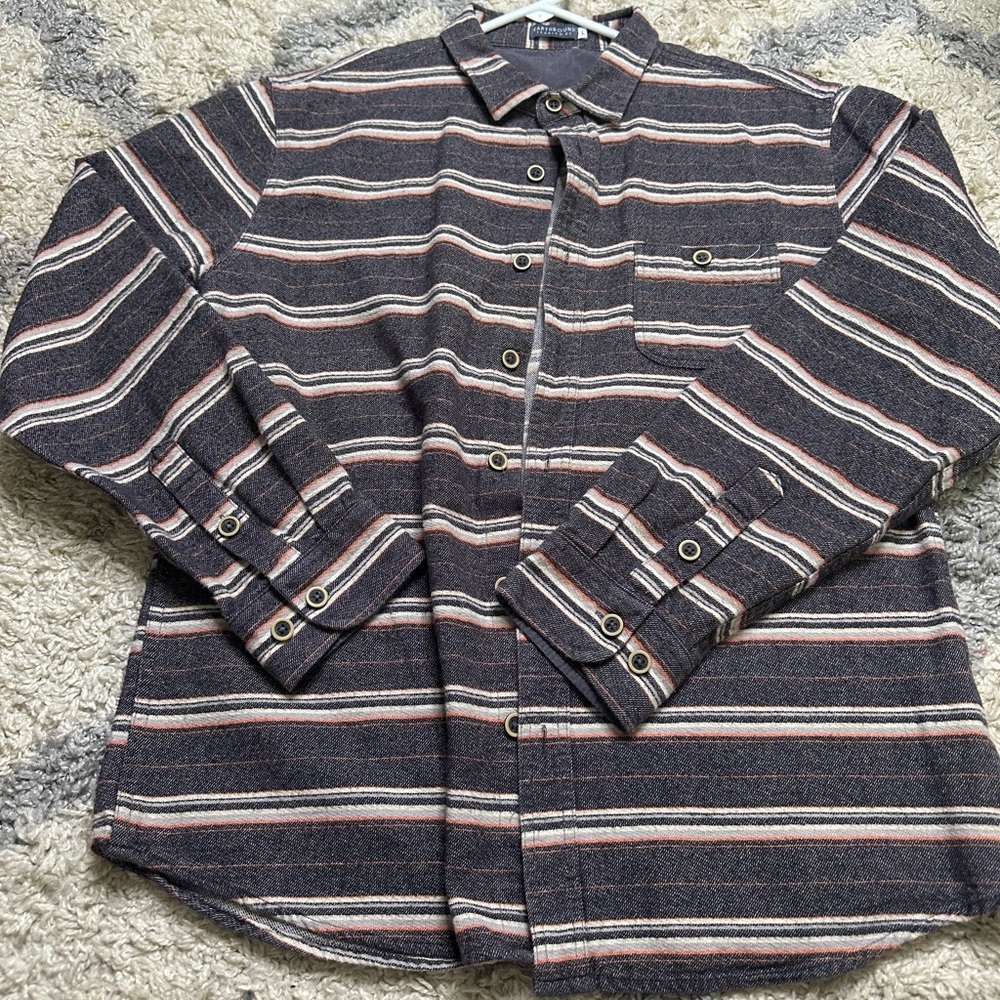 EARTHBOUND Men's Striped Button Down Shirt - Black, White, Red